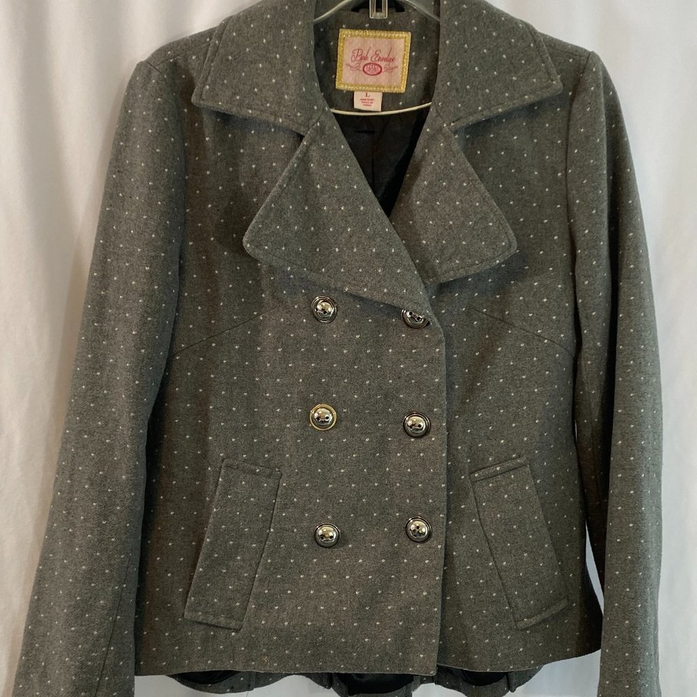 Pink Envelope Gray & White Mini Polka Dot Blazer Jacket NWOT Women's Size L